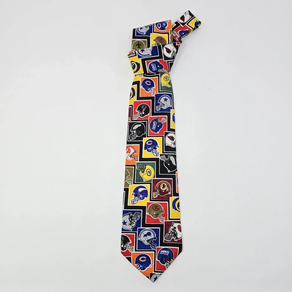 Surrey NFL Football Team Helmets All Over Print Silk Blend Necktie Multicolor